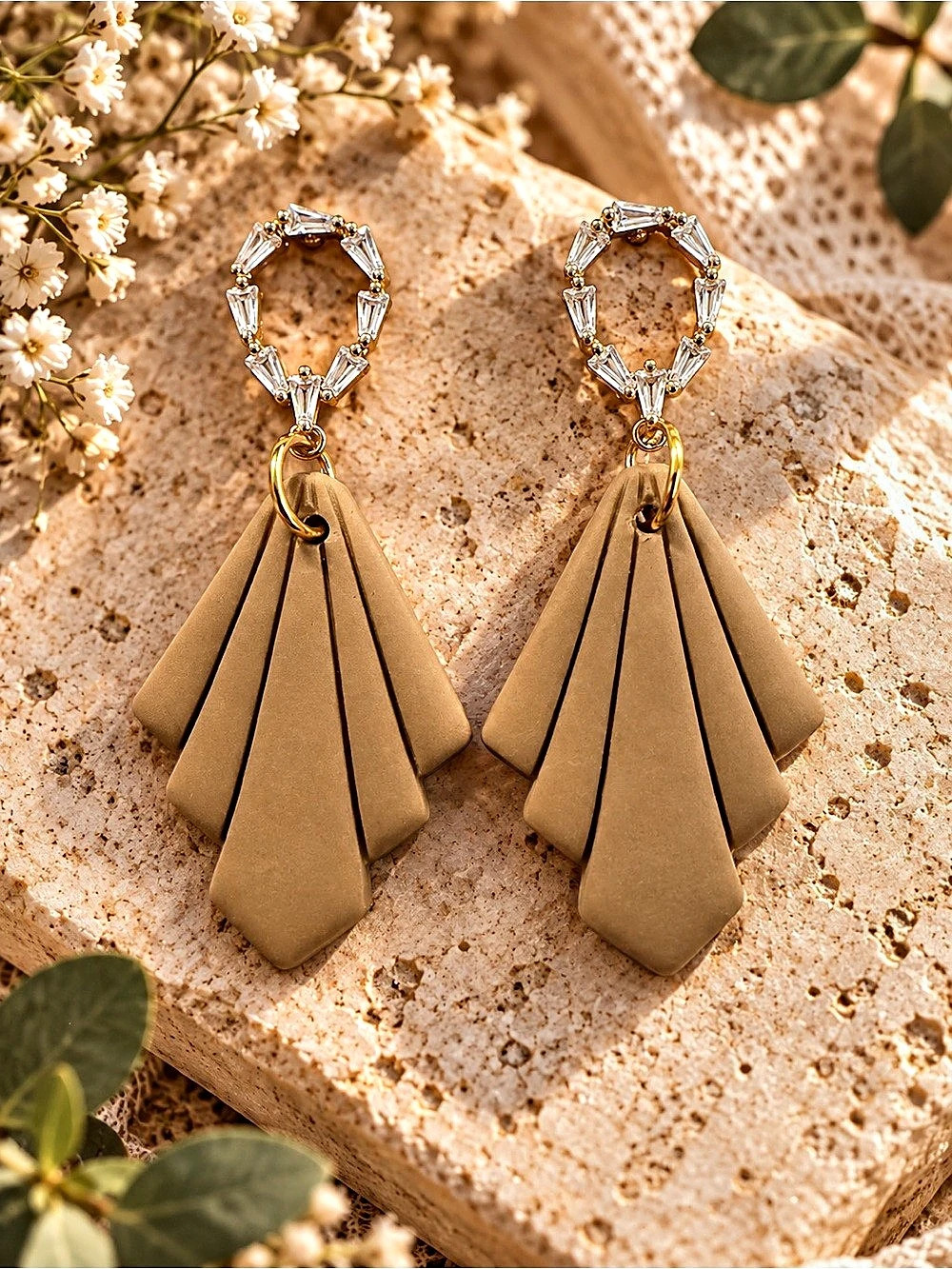 Brown & Gold Statement Drop Earrings